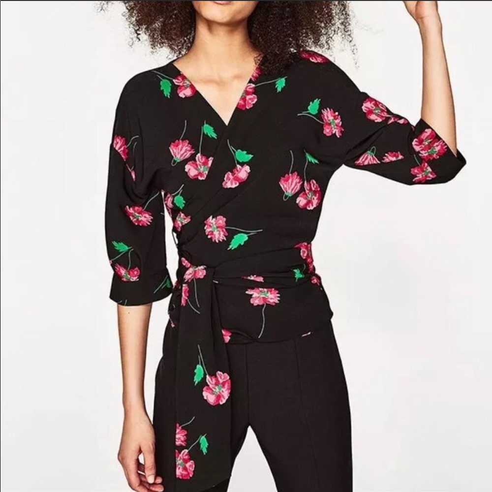 Zara Floral Wrap Top Small
